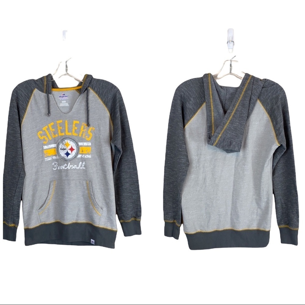 Majestic Pittsburgh Steelers NFL Football Fan Gray Logo Hoodie Size Small Womens